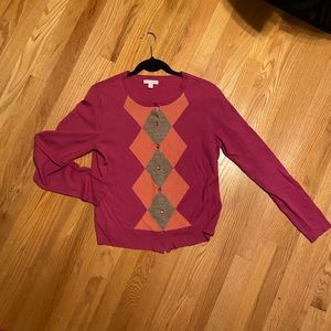 NY & Co pink argyle cardigan